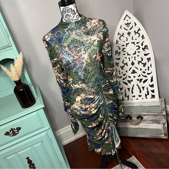 Fashion Nova Angelic Moments Ruched Mini Dress Green Size 1X - Picture 3 of 15